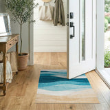 ODIKA Abstract Ocean Wave Blue Washable Area Rug - Low Pile & Non-Slip