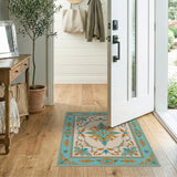 Teal Gold Ornate Floral Medallion Rug