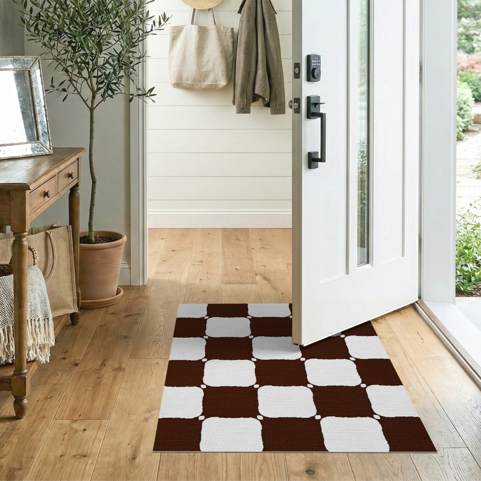 Distressed Brown Checkerboard Area Rug