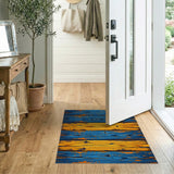 Distressed Blue Orange Wood Plank Area Rug