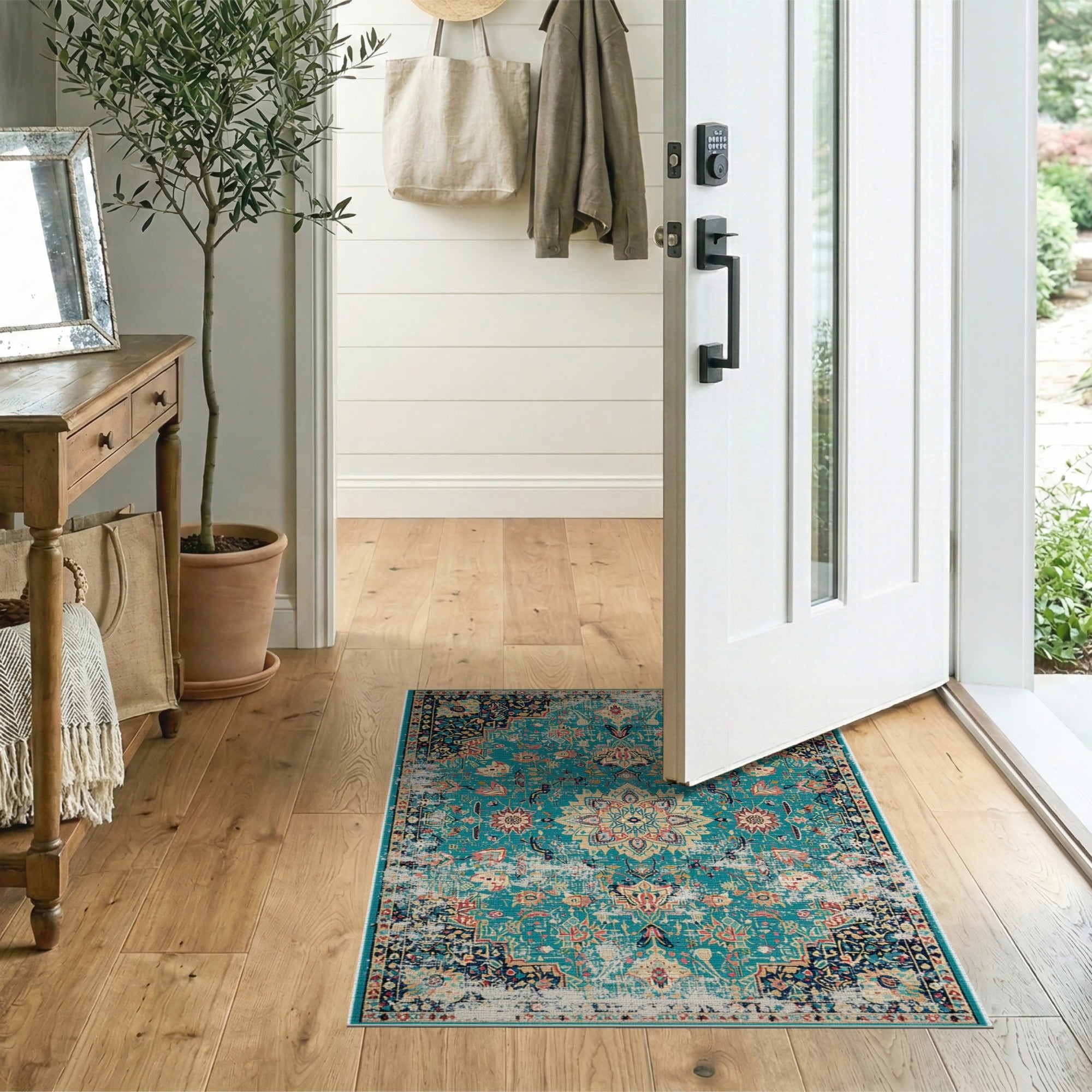 Teal Distressed Persian Area Rug