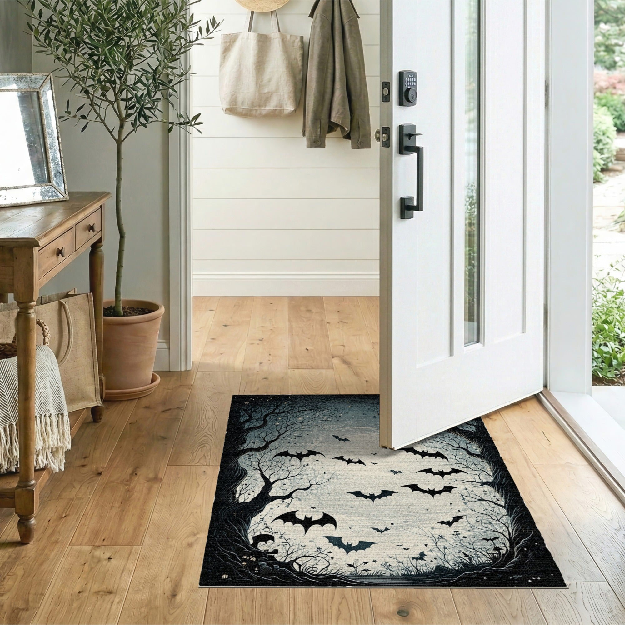 Halloween Bats Full Moon Haunted Forest Area Rug