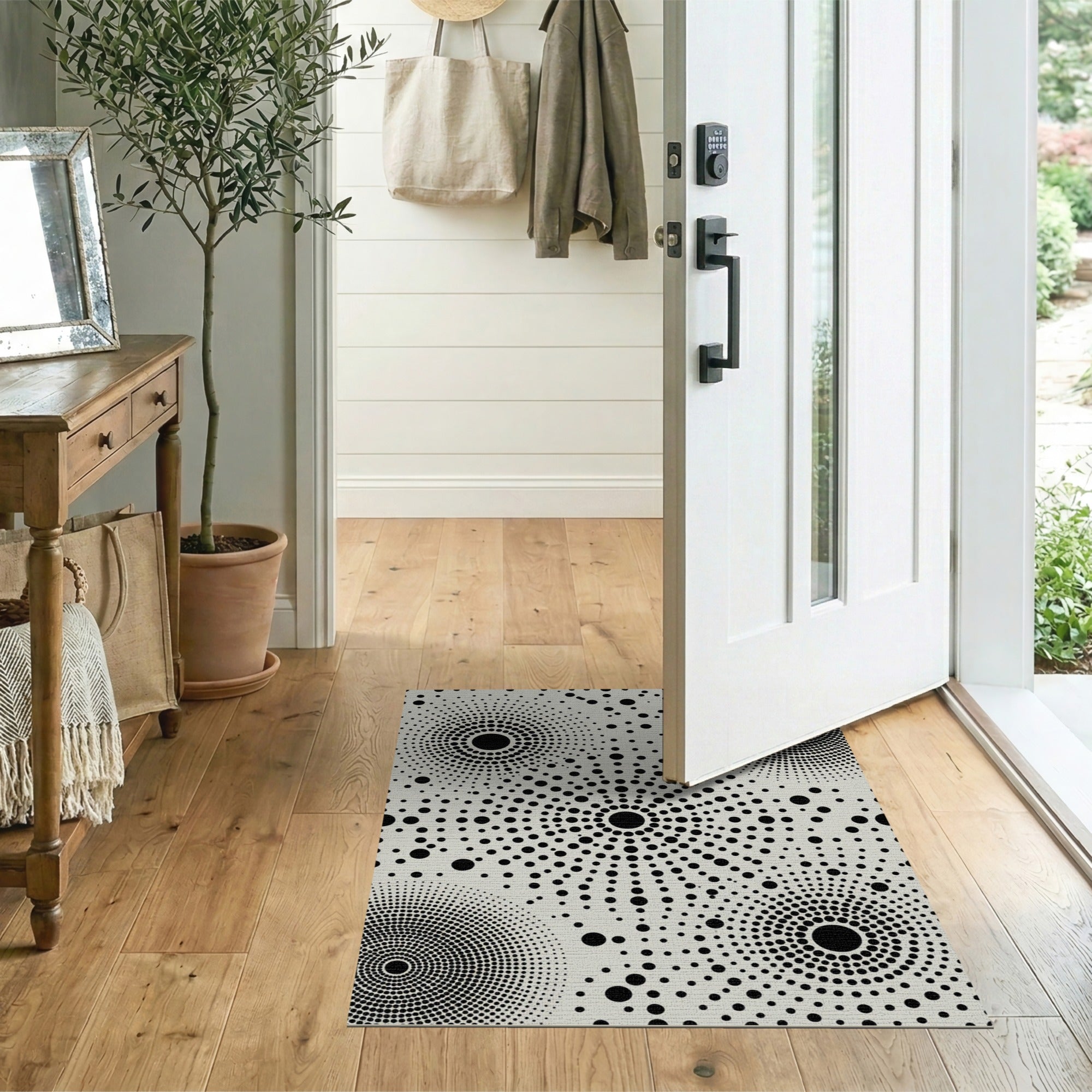 Black and White Modern Black Dot Geometric Area Rug