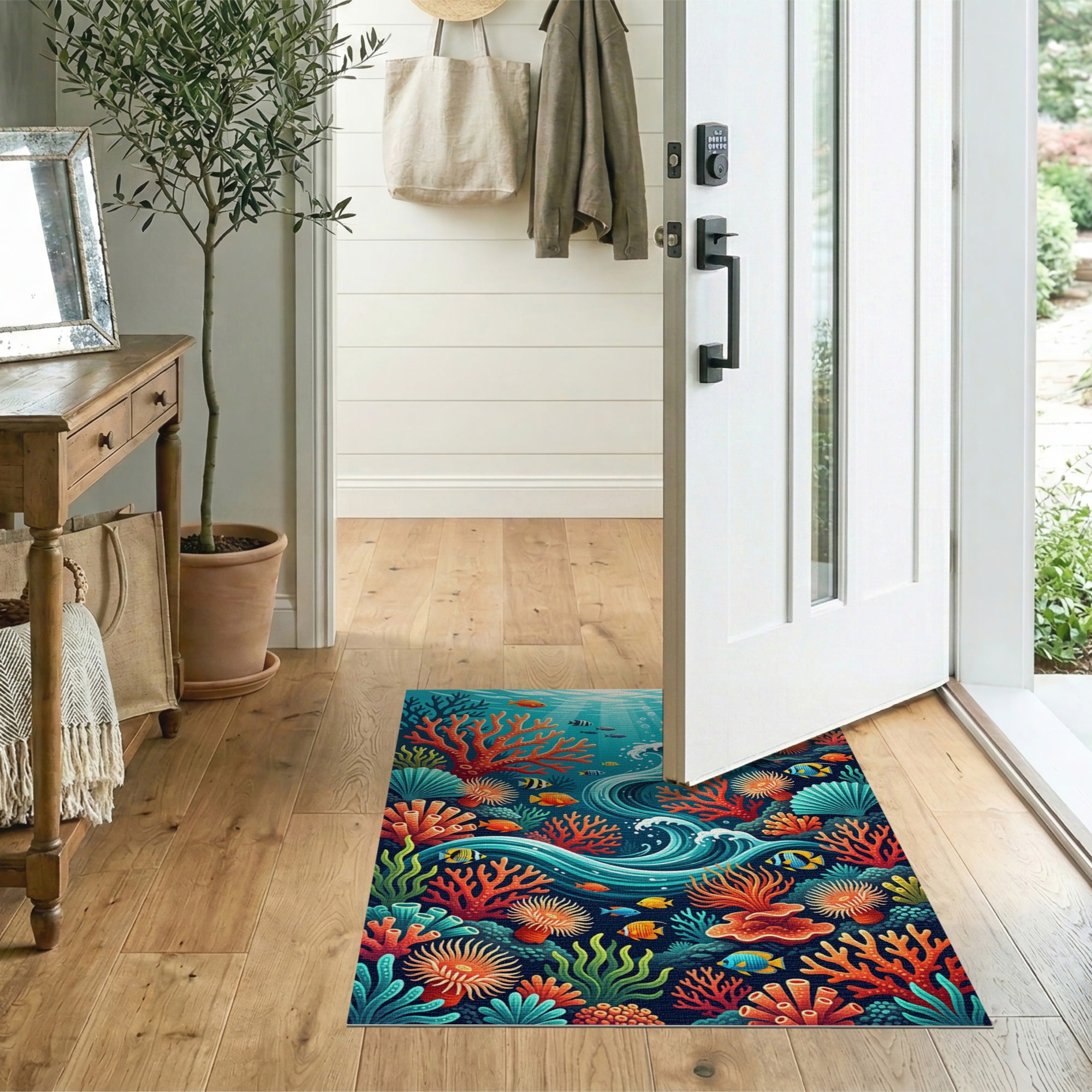 Multi-color and Patterns Vibrant Coral Reef Underwater Area Rug