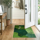 Emerald Green Abstract Organic Shapes Area Rug with White Blooms