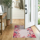 Vintage Pink Rose Floral Border Rug