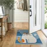 Dreamy Cartoon Cat Area Rug in Blue Sky