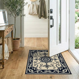 Ornate Black Ivory Medallion Area Rug