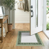 Ornate Green Filigree Border Area Rug