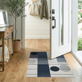 Navy Blue Geometric Circles Area Rug
