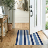 Blue and Teal Navy and Sky Blue Striped Coastal Area Rug
