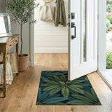 Navy Palm Frond Area Rug with Teal Leaves