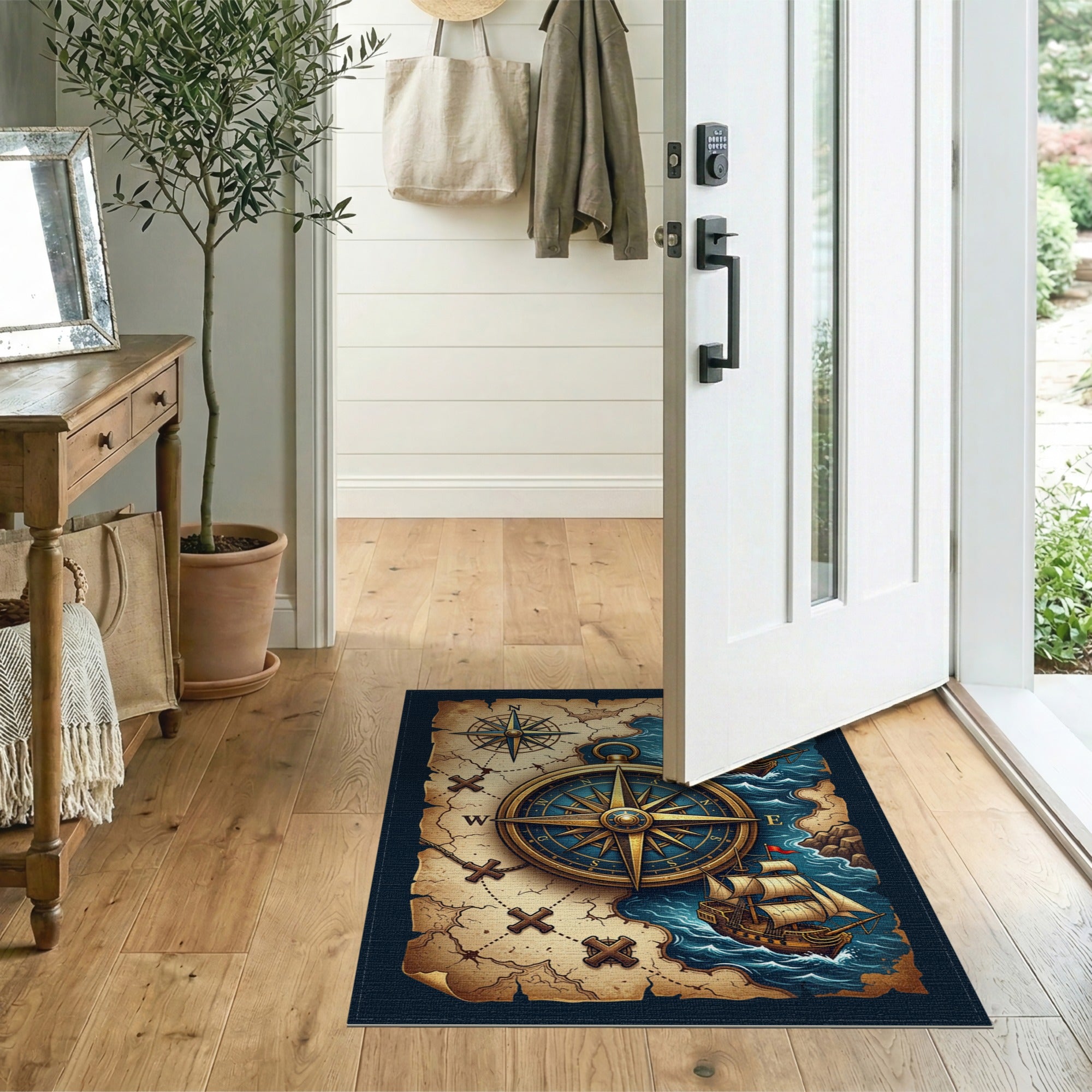 Vintage Compass Treasure Map Area Rug