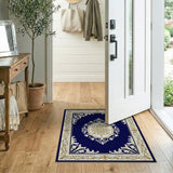 Blue and Teal Navy Blue Ornate Gold Medallion Area Rug