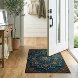 Teal Mandala Area Rug with Gold Intricacies