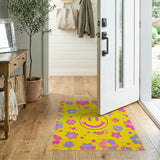 Playful Pixel Smiley Flower Yellow Area Rug