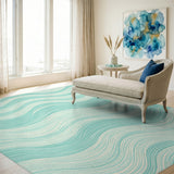 Coastal Beach Blue and Teal Wave Coastal Area Rug