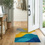 Wavy Abstract Yellow Teal Area Rug