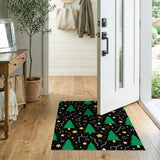 Festive Green Christmas Trees Gold Stars Area Rug