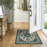 Green Ornate Green Floral Medallion Persian Rug