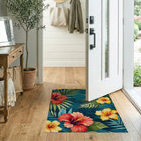 ODIKA Tropical Red & Yellow Hibiscus Washable Rug - Low Pile Non-Slip Floral Area Rug