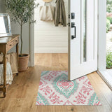 Pink Teal Floral Medallion Area Rug