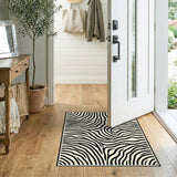 Black White Abstract Wave Black and White Area Rug