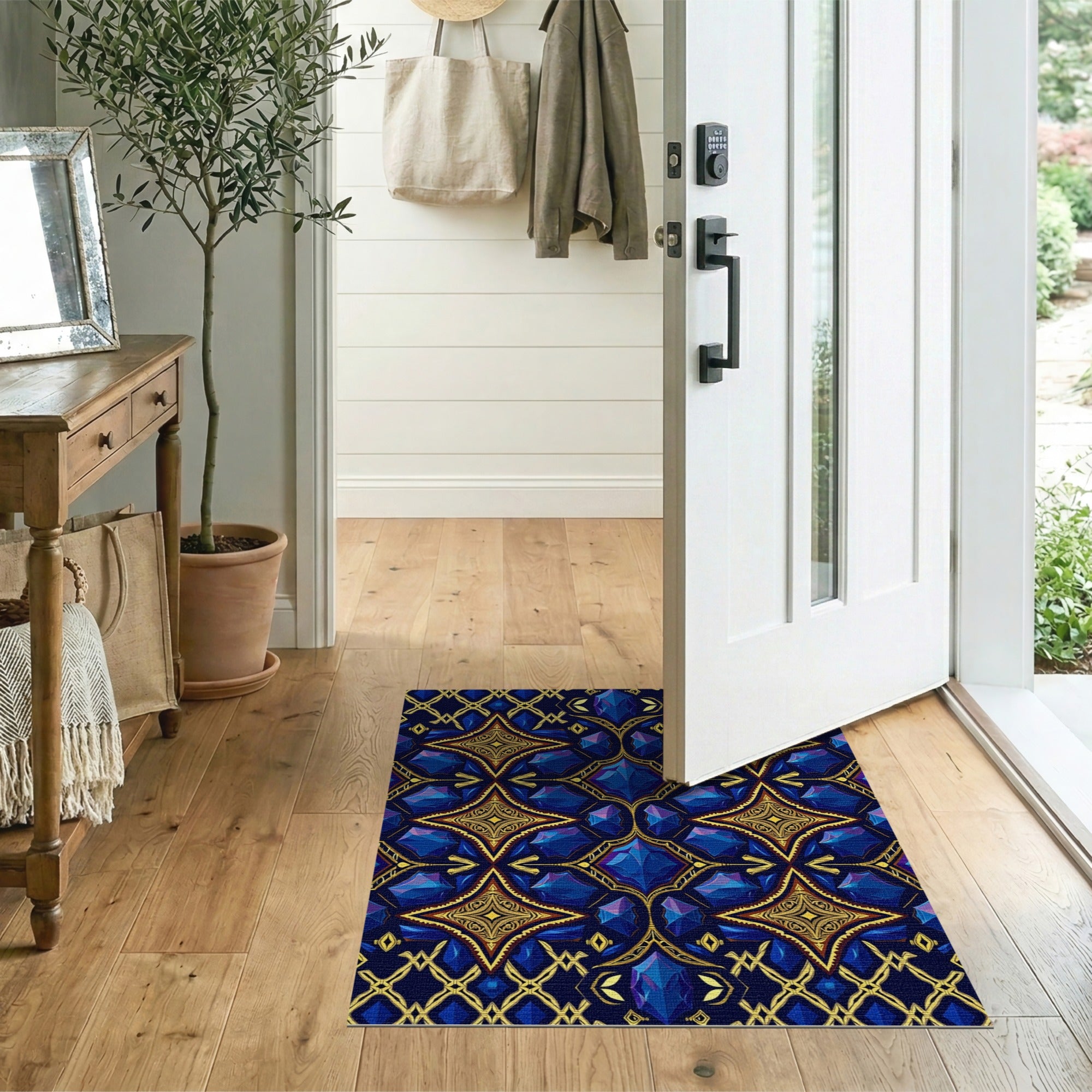 Luxe Sapphire Gold Geometric Faceted Rug