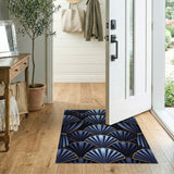 Navy Blue Gold Scallop Shell Area Rug