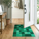 Emerald Green Checkered Geometric Area Rug