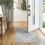 Elegant Grey Damask Scroll Area Rug