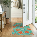 Orange Coral Reef Teal Wave Area Rug