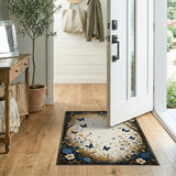 ODIKA Washable Vintage Butterfly & Floral Navy Gold Low Pile Area Rug