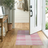 Pink White Plaid Distressed Vintage Area Rug