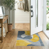 Abstract Mustard Yellow Slate Blue Geometric Area Rug