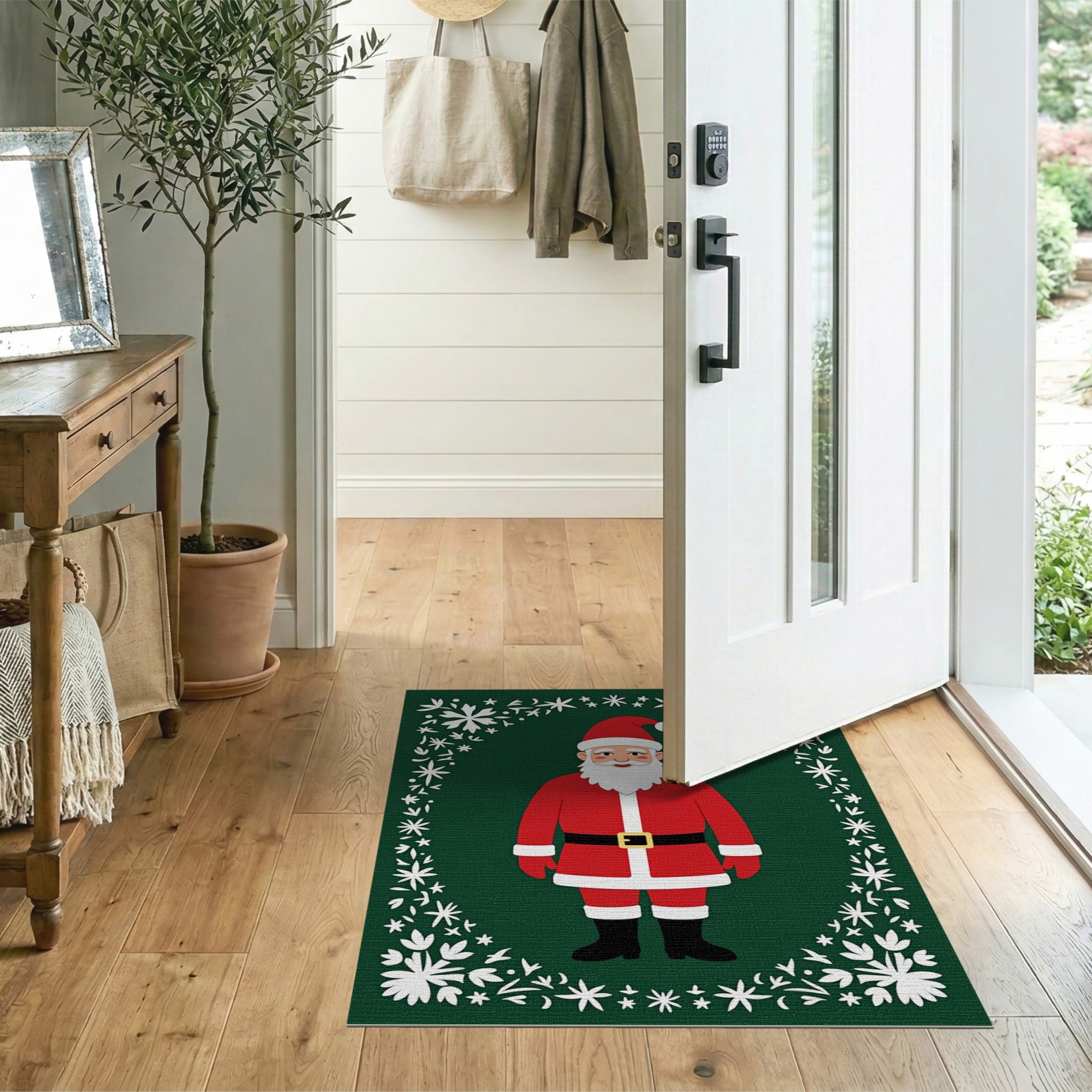 Jolly Santa Claus Snowflakes Area Rug
