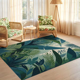 ODIKA Tropical Botanical Leaf Washable Area Rug - Teal & Green Non-Slip Low Pile Rug