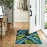 Teal Lime Palm Leaf Coastal Area Rug