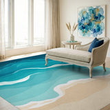 Blue Teal Coastal Wave Beach Area Rug