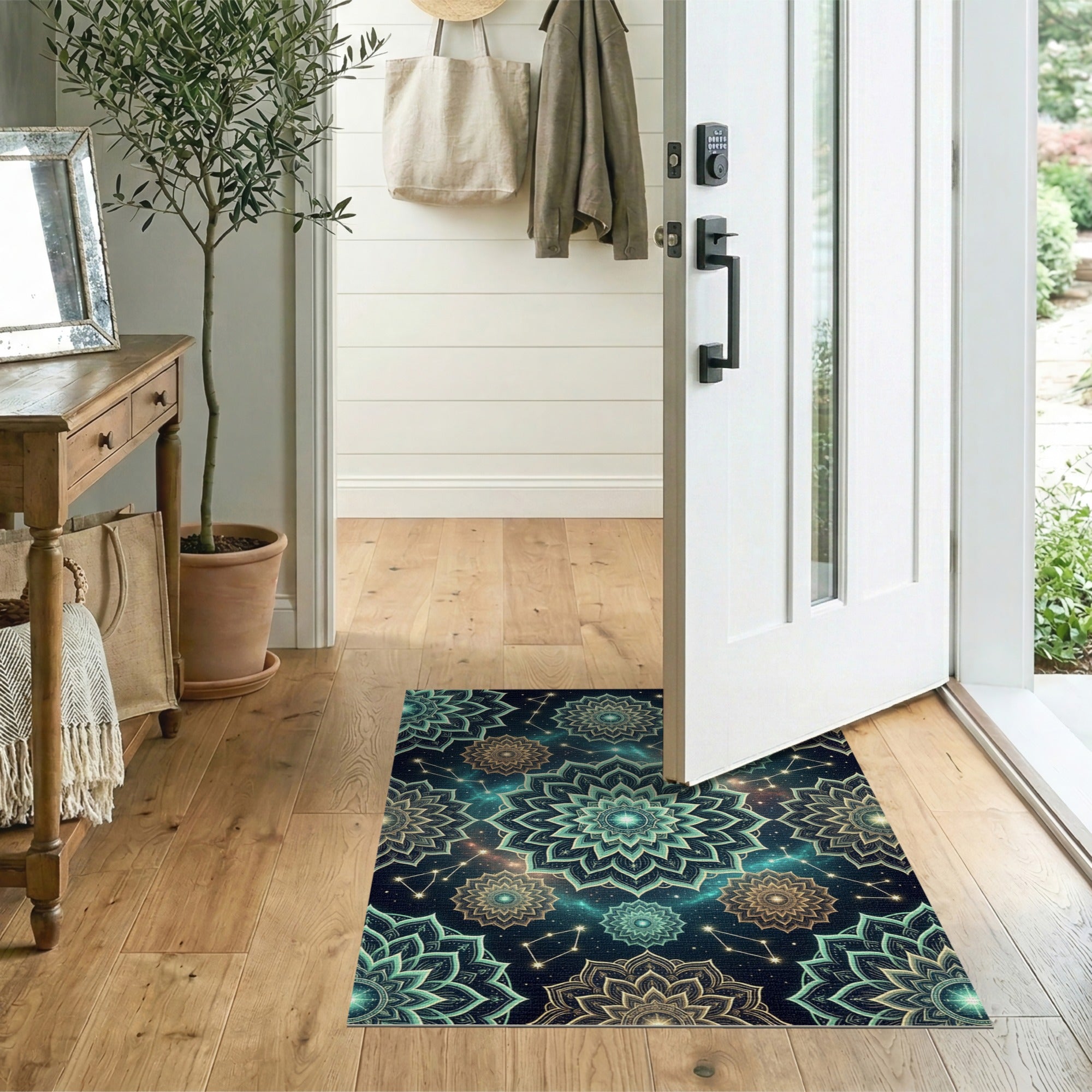 Starry Teal Mandala Area Rug