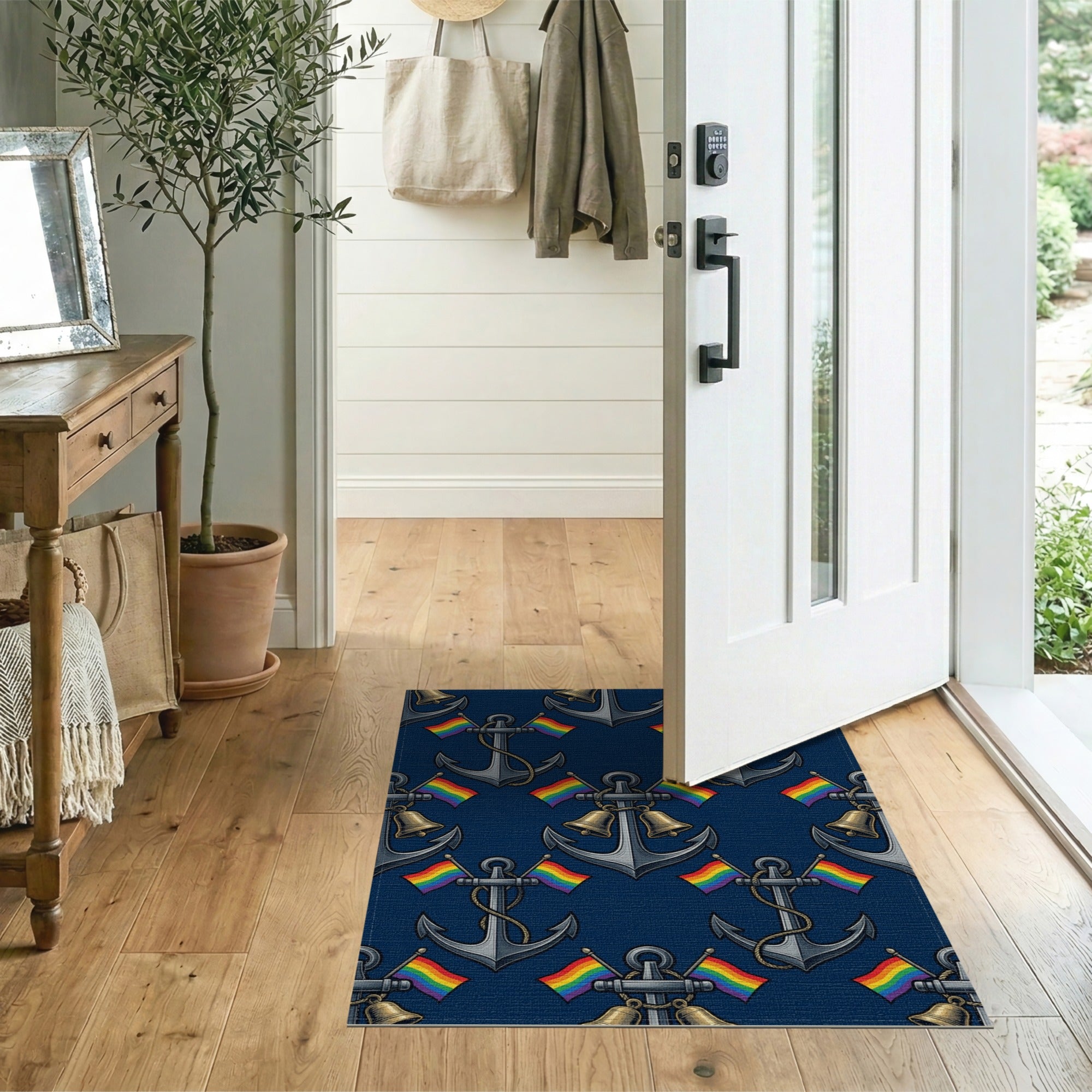 Navy Anchor Rainbow Pride Area Rug
