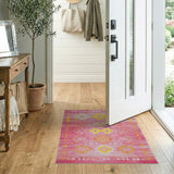Pink Vibrant Pink Yellow Geometric Southwestern Rug