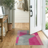 Pink Grey Geometric Triangle Area Rug