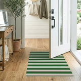 Green and Cream Striped Woven Area Rug