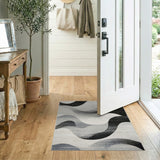 Black and White Abstract Wave Black White Area Rug
