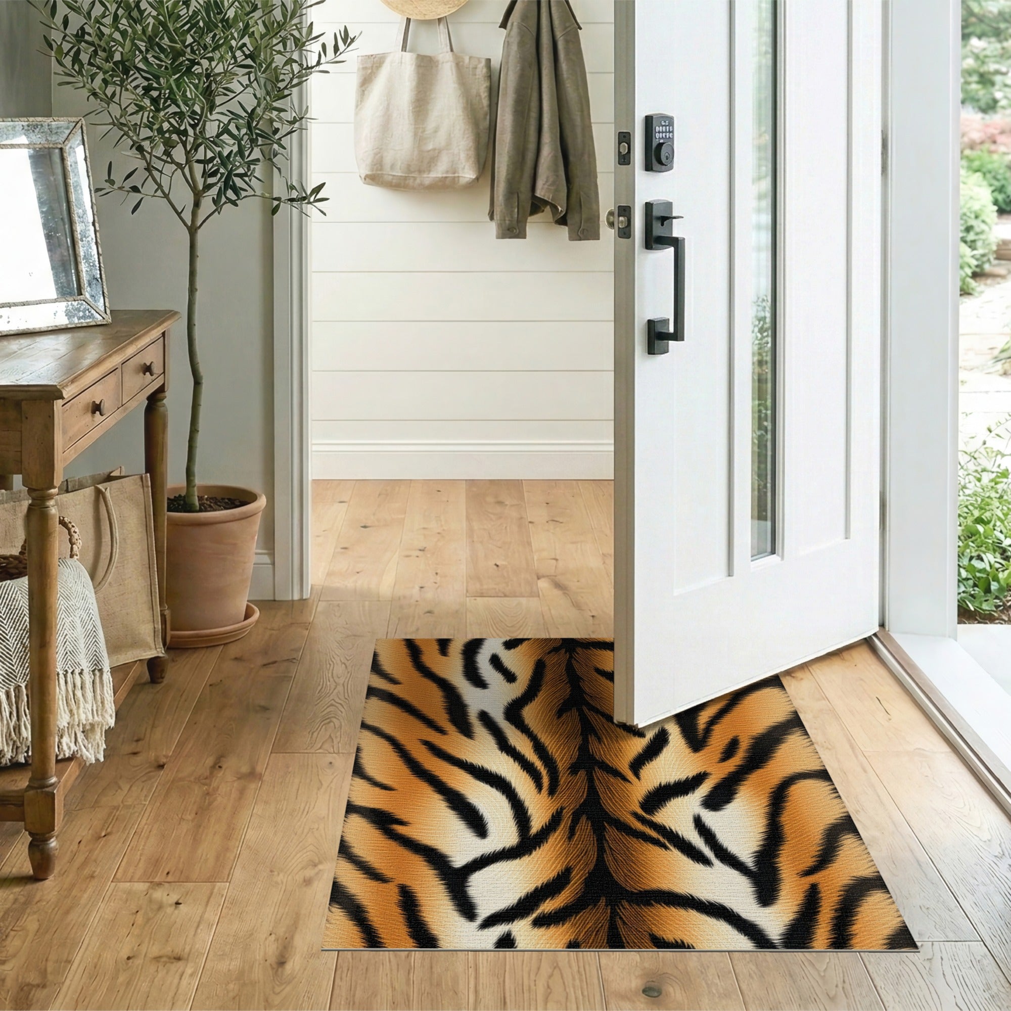 Boho Chic Orange Bold Orange Tiger Stripe Area Rug