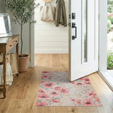 Vintage Pink Poppy Floral Area Rug