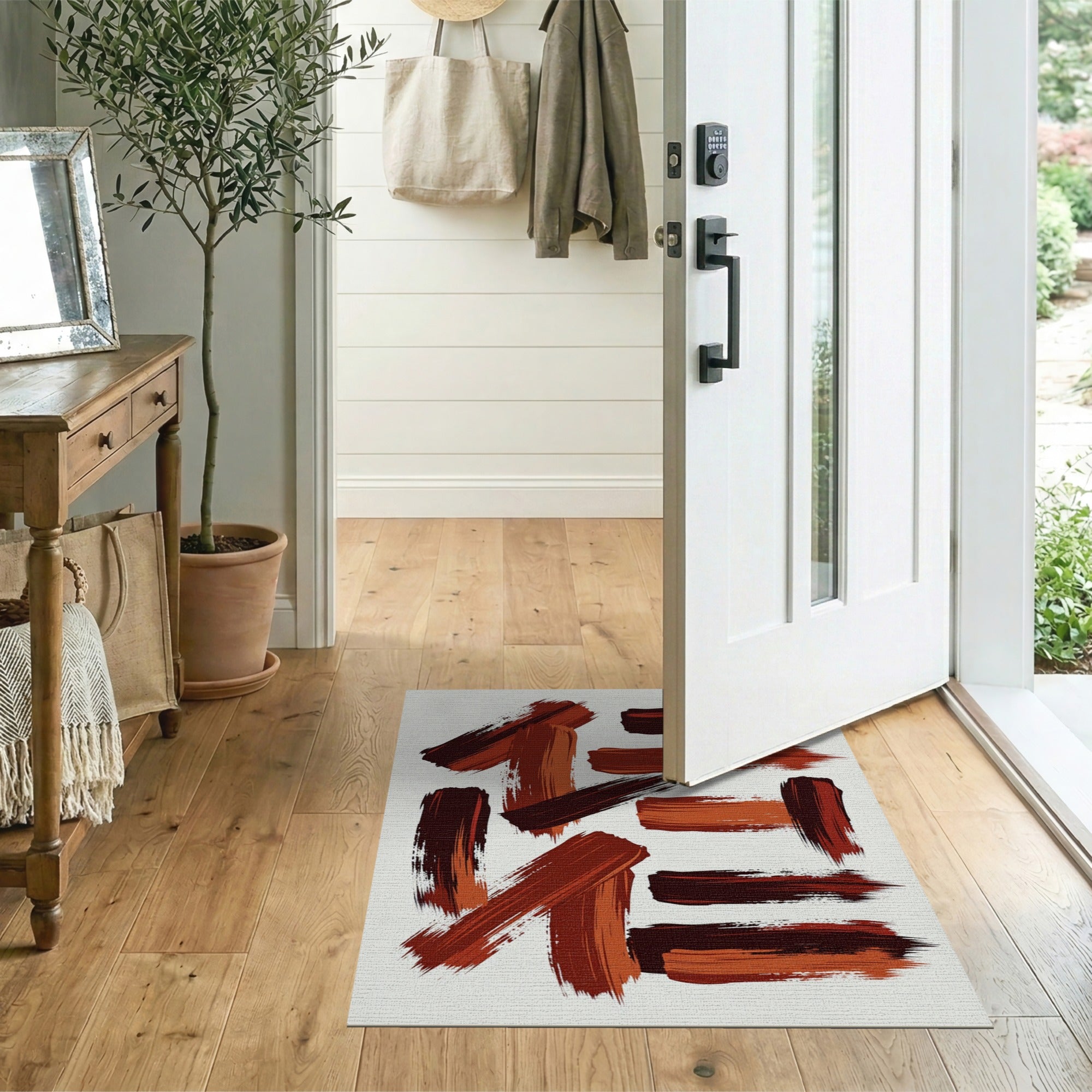 Bold Red Abstract Brush Stroke Area Rug