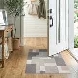 Neutral Grey Beige Geometric Block Rug