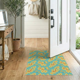 Vibrant Yellow Floral Teal Area Rug